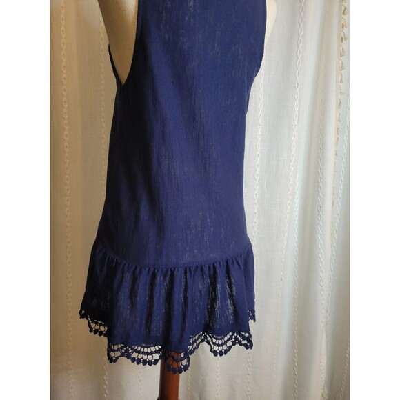 Wallflower Peplum Hi Lo V Neck Tank Semi Sheer Crochet Trim Navy‎ Large - Picture 6 of 8